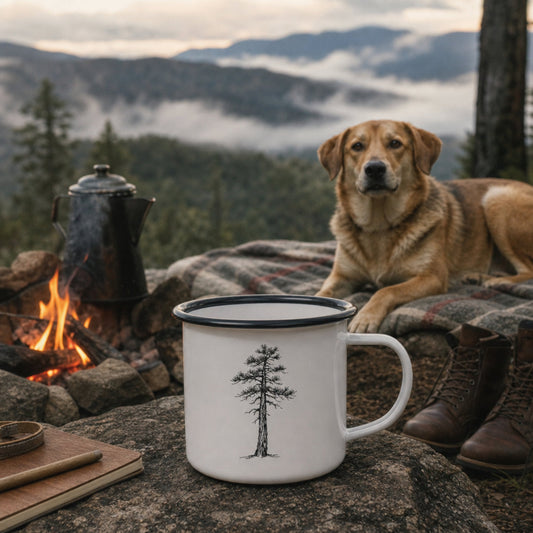 Mojo Original Enamel Camp Mug | Minimalist Dog & Jack Pine Art_Doggo Mojo_Camp Mug_2