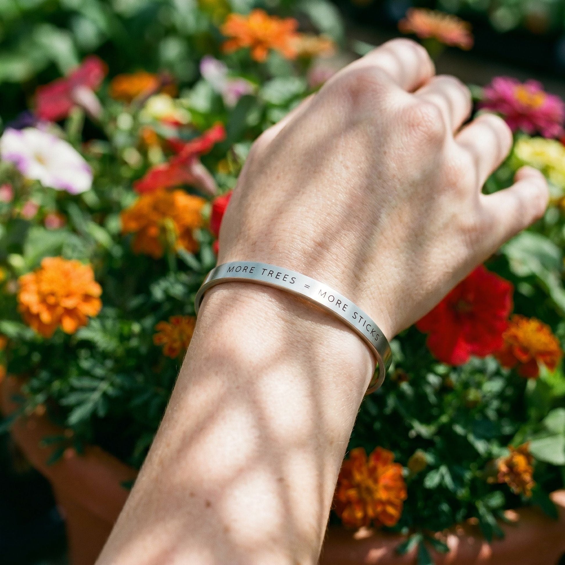 "More Trees = More Sticks" Cuff Bracelet - Silver_Doggo Mojo_Jewelry_3