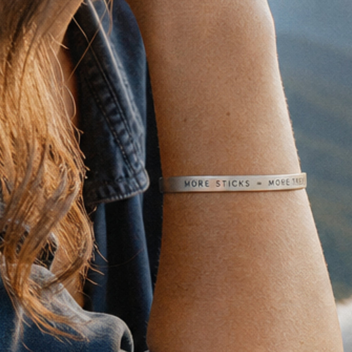 "More Trees = More Sticks" Cuff Bracelet - Silver_Doggo Mojo_Bracelet_4