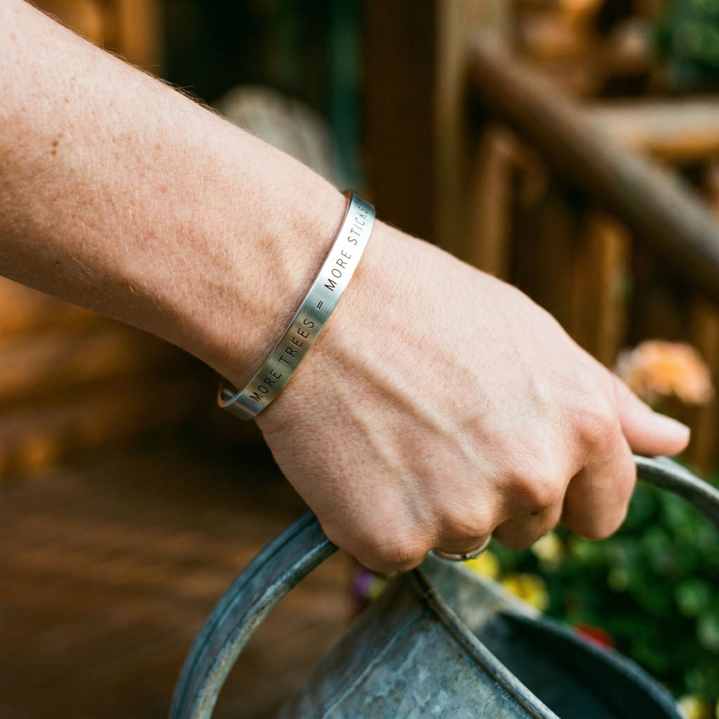 "More Trees = More Sticks" Cuff Bracelet - Silver_Doggo Mojo_Jewelry_2