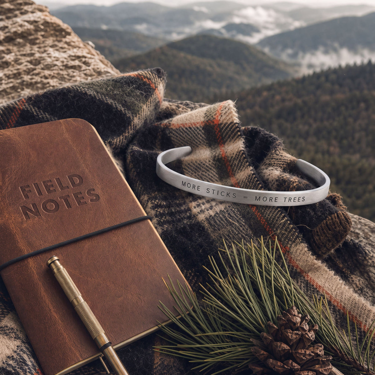 "More Trees = More Sticks" Cuff Bracelet - Silver_Doggo Mojo_Bracelet_5