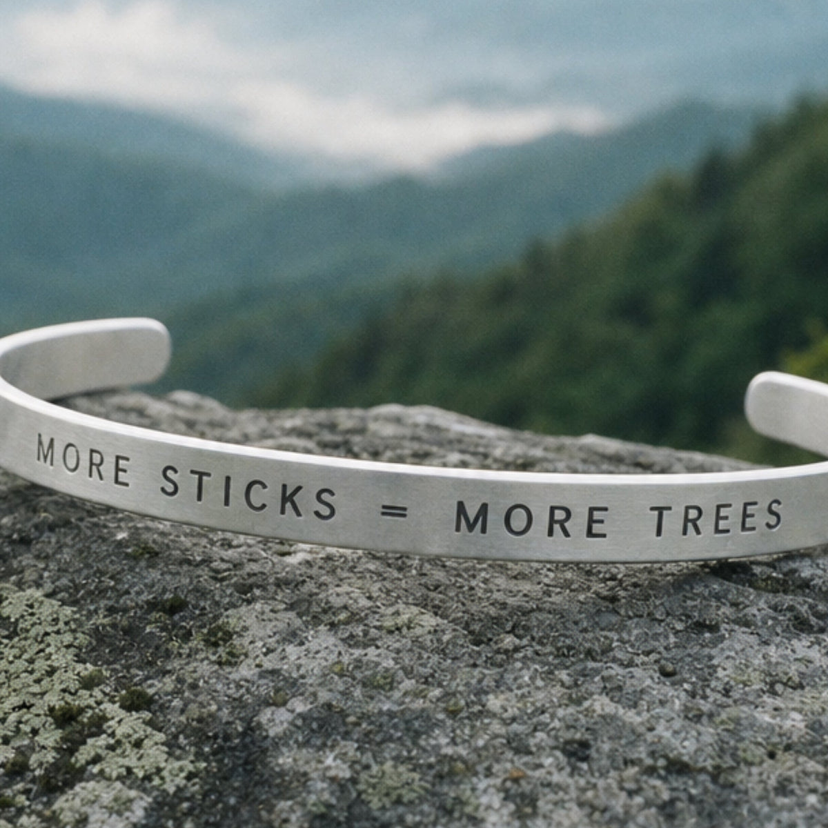 "More Trees = More Sticks" Cuff Bracelet - Silver_Doggo Mojo_Bracelet_1