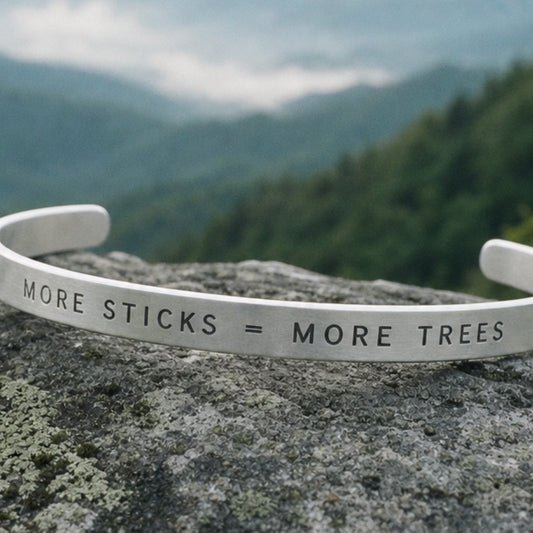 "More Trees = More Sticks" Cuff Bracelet - Silver_Doggo Mojo_Bracelet_1