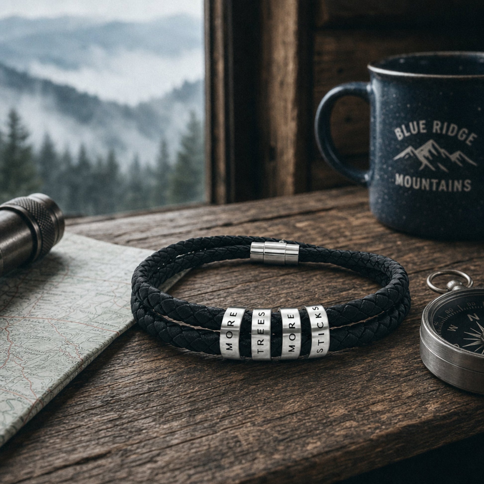 "More Trees More Sticks" Men's Leather Beaded Bracelet - Black_Doggo Mojo_Accessories_1