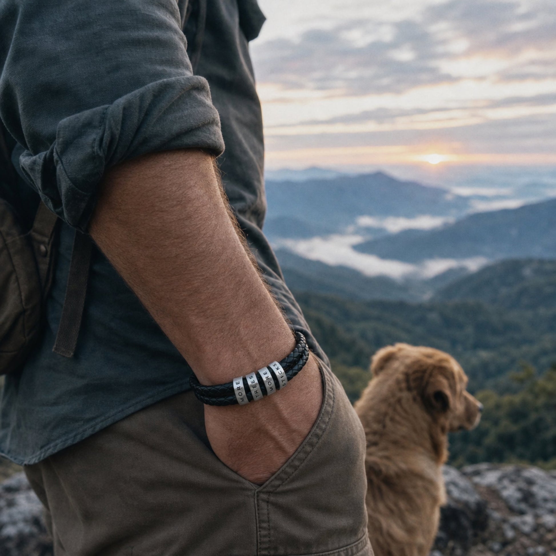 "More Trees More Sticks" Men's Leather Beaded Bracelet - Black_Doggo Mojo_Accessories_2
