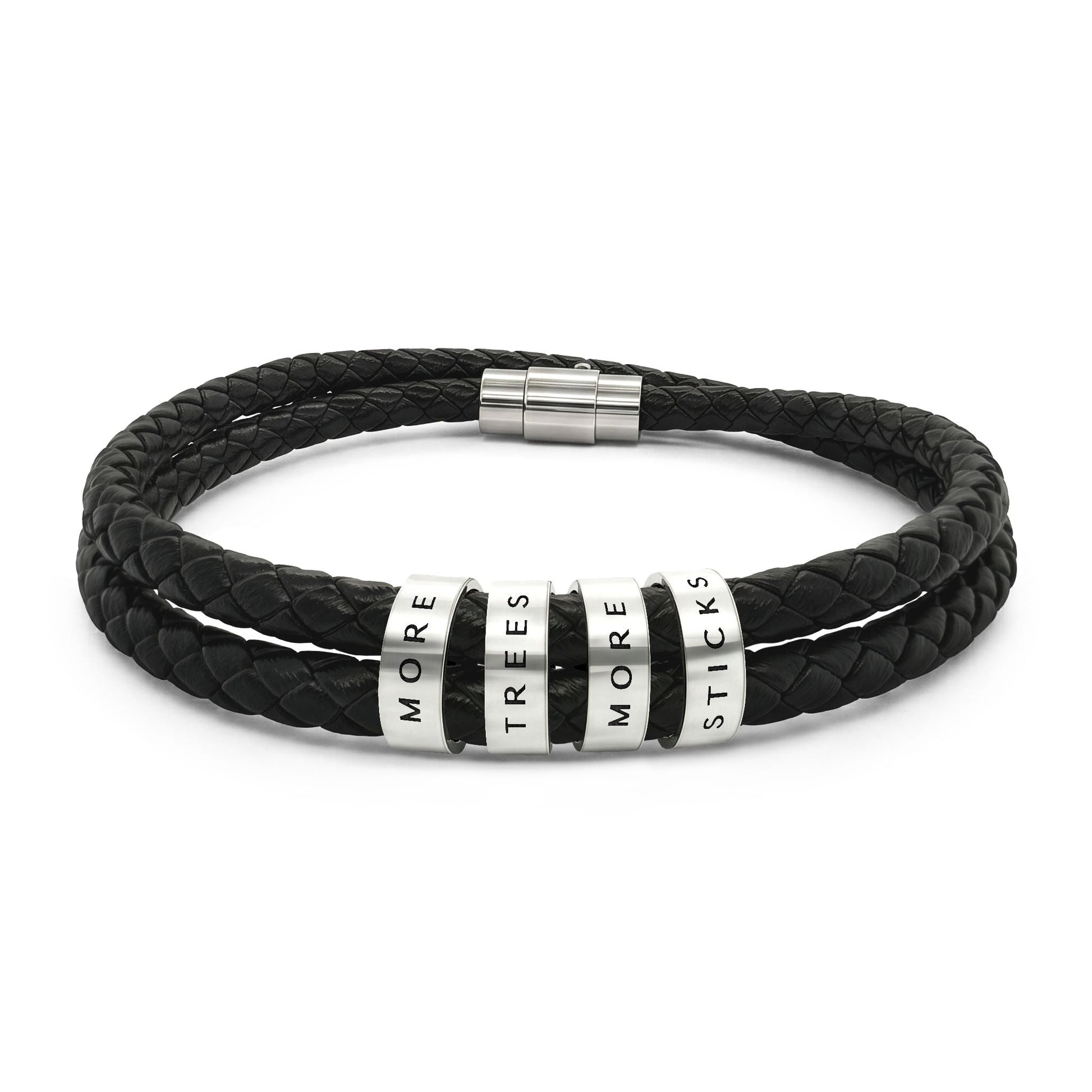"More Trees More Sticks" Men's Leather Beaded Bracelet - Black_Doggo Mojo_Accessories_6