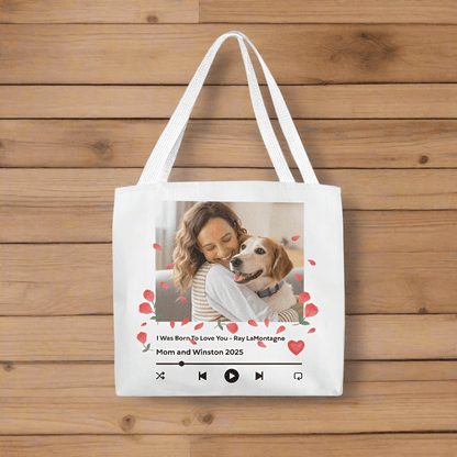 Music Lovers Tote: Featuring Your Favorite Song & Pet Photo_Doggo Mojo_Tote Bags_White_16" x 16"_3