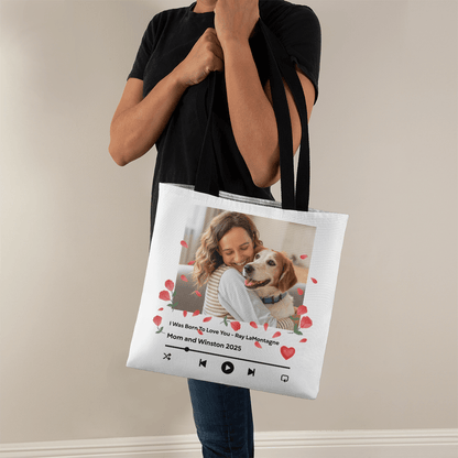 Music Lovers Tote: Featuring Your Favorite Song & Pet Photo_Doggo Mojo_Tote Bags_White_16" x 16"_2