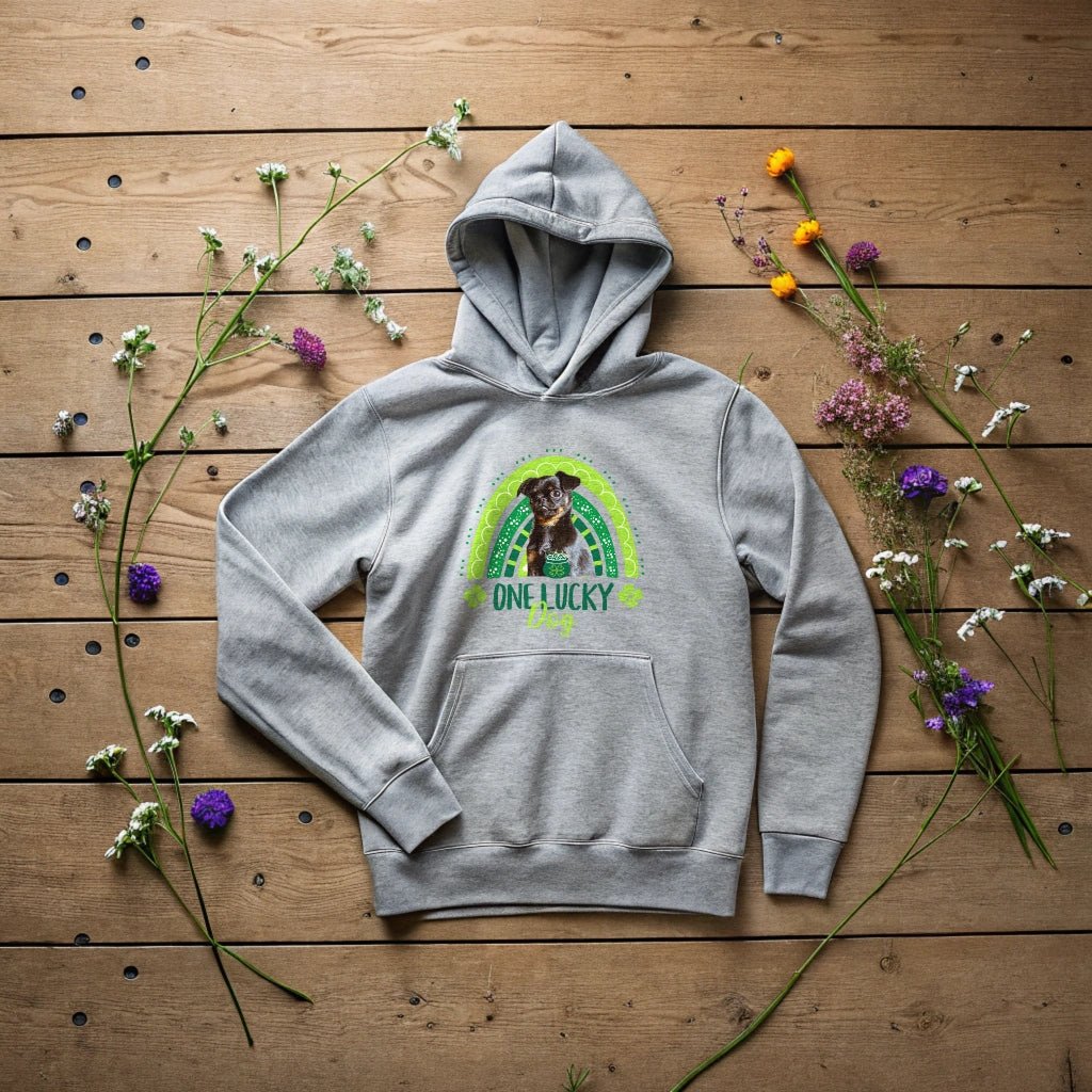 "One Lucky Dog" St. Patrick's Day Hoodie with Photo Upload_Doggo Mojo_T-shirts_5