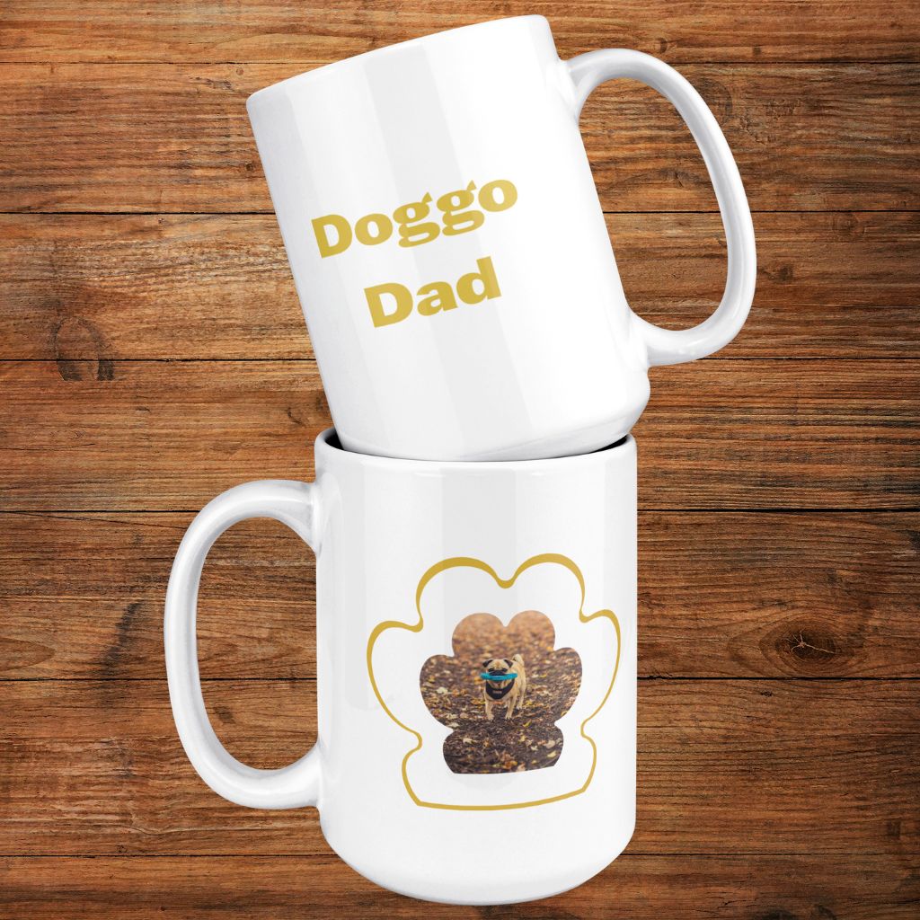 Personalized 15oz Ceramic Mug: Dog Dad Paw Print with Your Dog's Photo & Name_Doggo Mojo_Ceramic Mugs_10