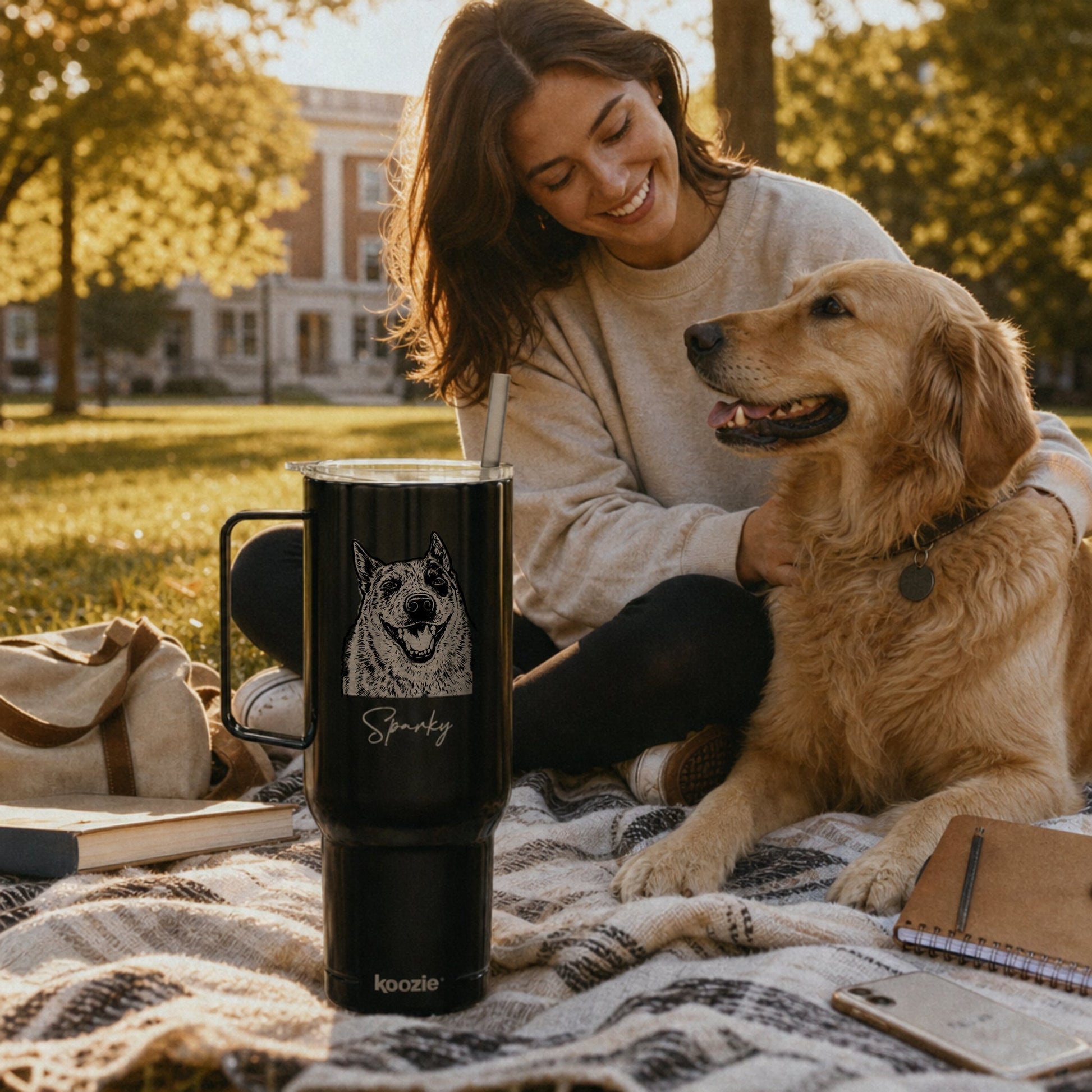 Personalized Austin Dog 40oz Recycled Travel Tumbler | Modern Sketch Custom Engraved_Doggo Mojo_Travel Tumbler_2