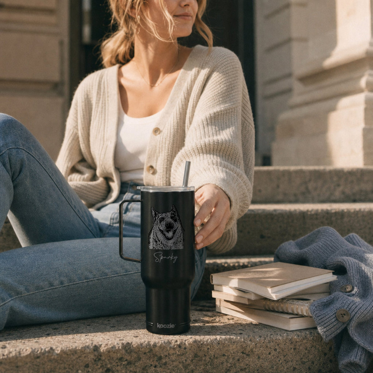 Personalized Austin Dog 40oz Recycled Travel Tumbler | Modern Sketch Custom Engraved_Doggo Mojo_Travel Tumbler_5