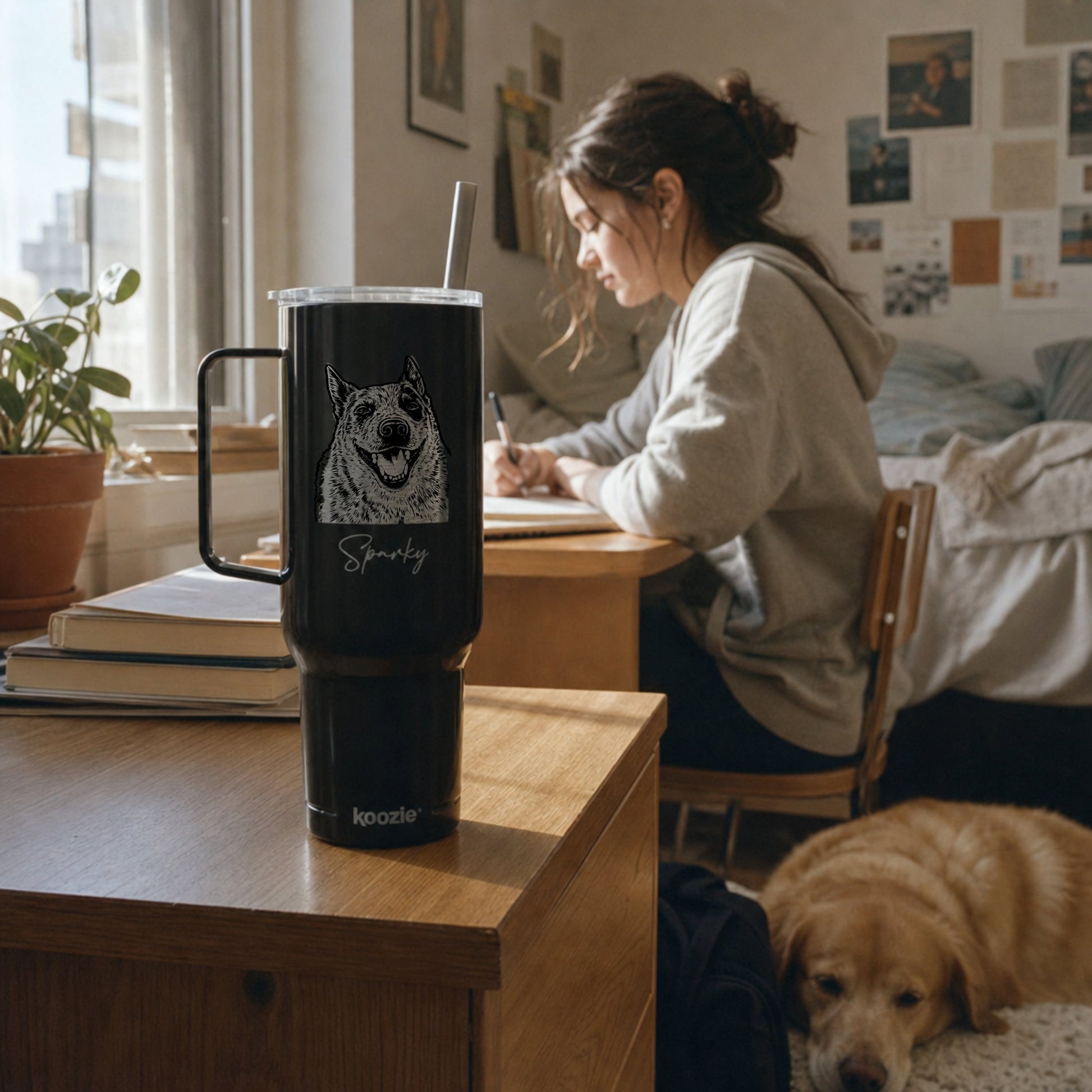 Personalized Austin Dog 40oz Recycled Travel Tumbler | Modern Sketch Custom Engraved_Doggo Mojo_Travel Tumbler_4