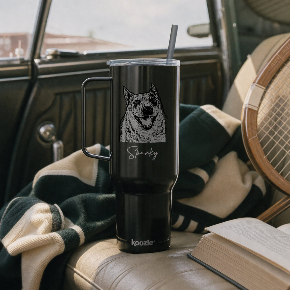 Personalized Austin Dog 40oz Recycled Travel Tumbler | Modern Sketch Custom Engraved_Doggo Mojo_Travel Tumbler_1