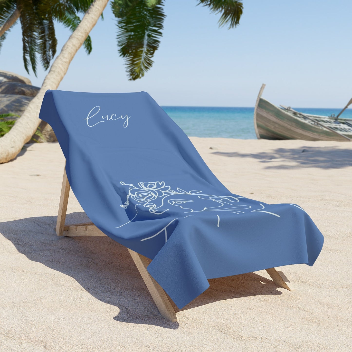Personalized Beach Towel: Minimal Line Art with Your Dog's Photo & Name_Doggo Mojo_Beach Towel_2