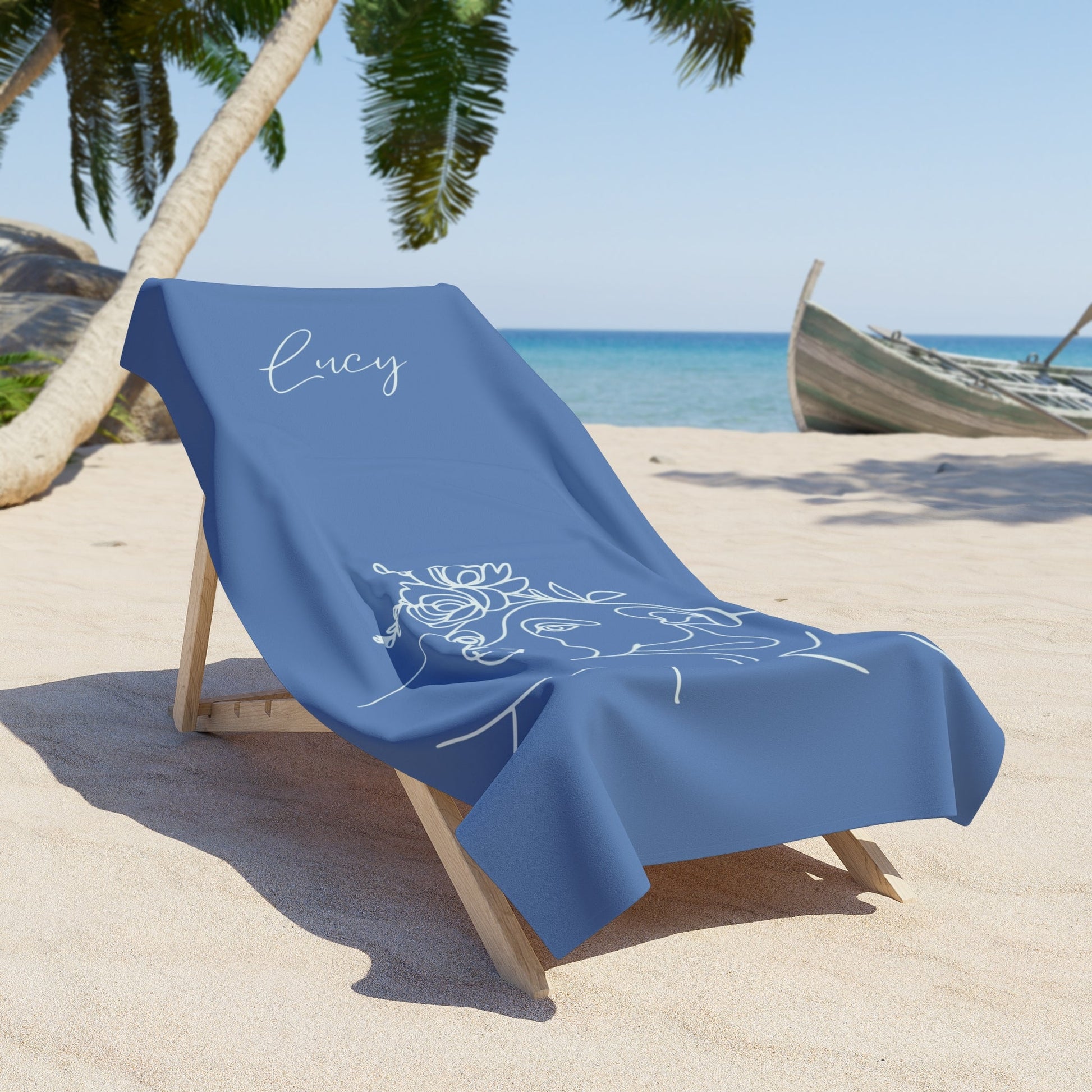 Personalized Beach Towel: Minimal Line Art with Your Dog's Photo & Name_Doggo Mojo_Beach Towel_2