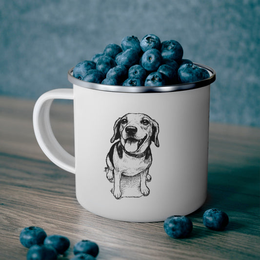 Personalized Camp Mug: Custom Dog Sketch & Tent with Your Dog's Name_Doggo Mojo_Enamel Camping Mug_1
