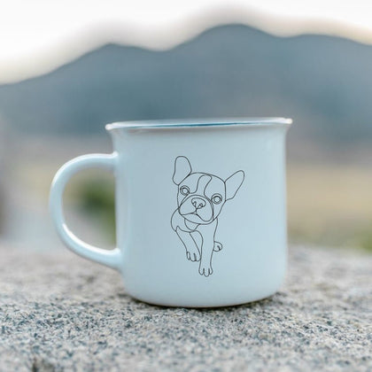 Personalized Camp Mug: Minimal Line Art & Tent with Your Dog's Photo & Name_Doggo Mojo_Enamel Camping Mug_1