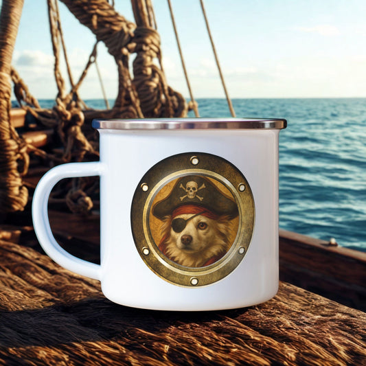 Personalized Camp Mug | Pirate Pup Design with Your Dog's Photo & Name_Doggo Mojo_Enamel Camping Mug_1