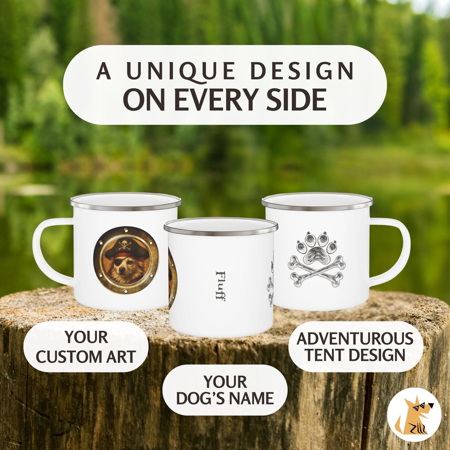 Personalized Camp Mug | Pirate Pup Design with Your Dog's Photo & Name_Doggo Mojo_Enamel Camping Mug_4