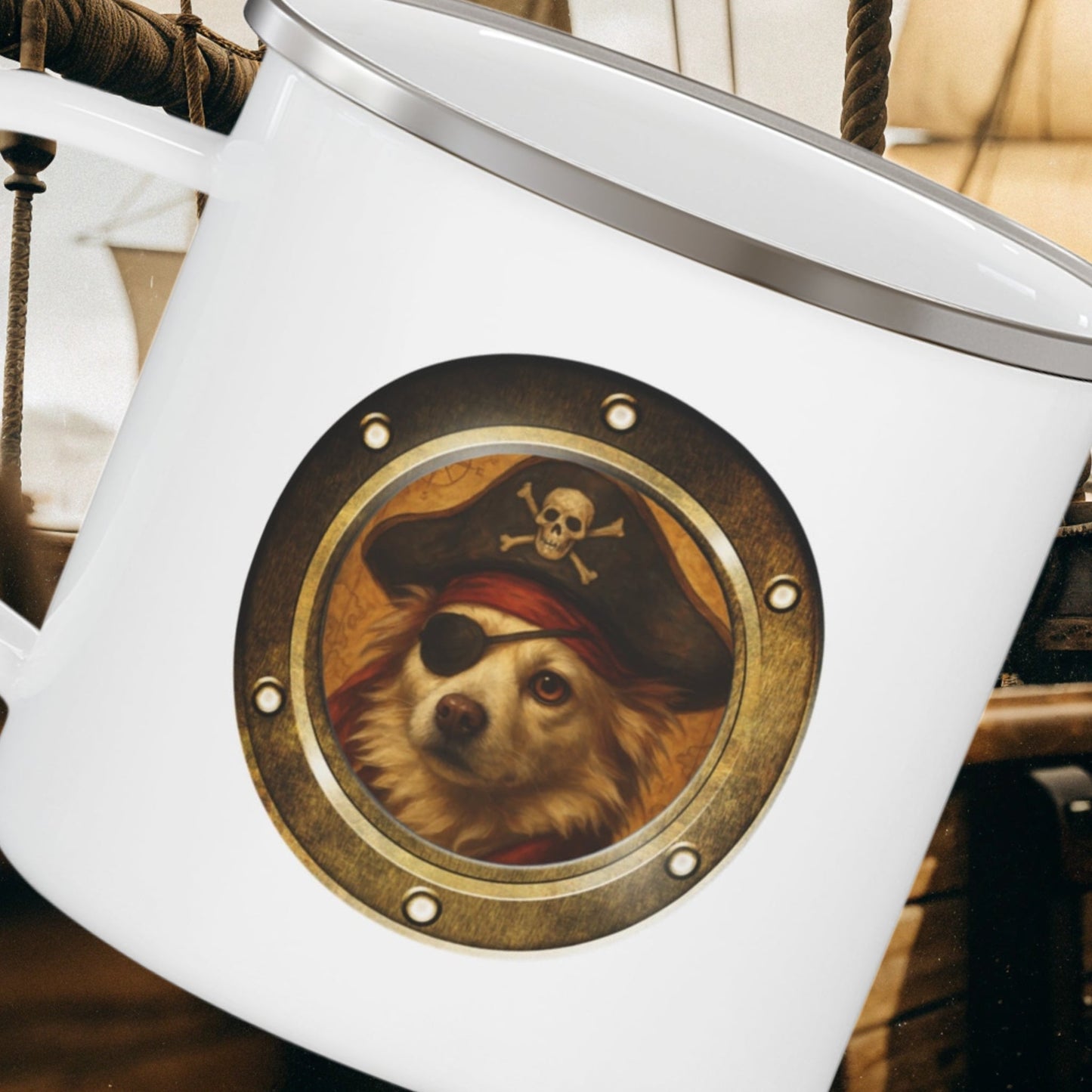 Personalized Camp Mug | Pirate Pup Design with Your Dog's Photo & Name_Doggo Mojo_Enamel Camping Mug_5