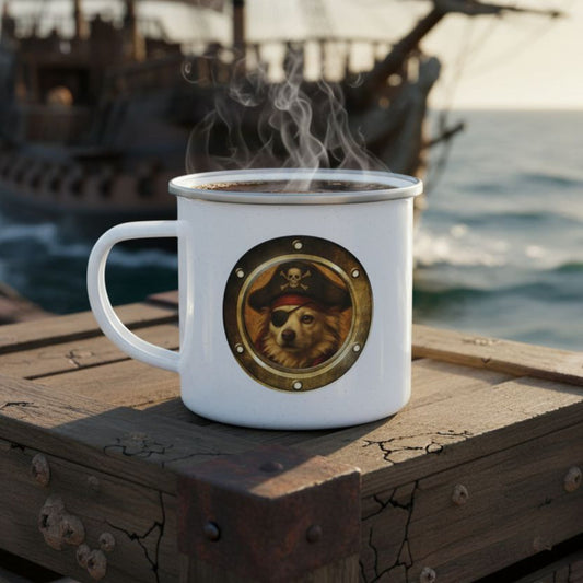 Personalized Camp Mug | Pirate Pup Design with Your Dog's Photo & Name_Doggo Mojo_Enamel Camping Mug_1