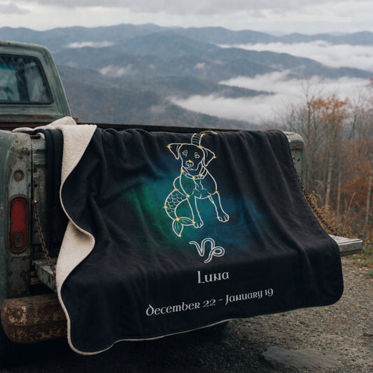 Personalized Capricorn Dog Sherpa Blanket | Modern Sketch Photo Upload_Doggo Mojo_Sherpa Blankets_1