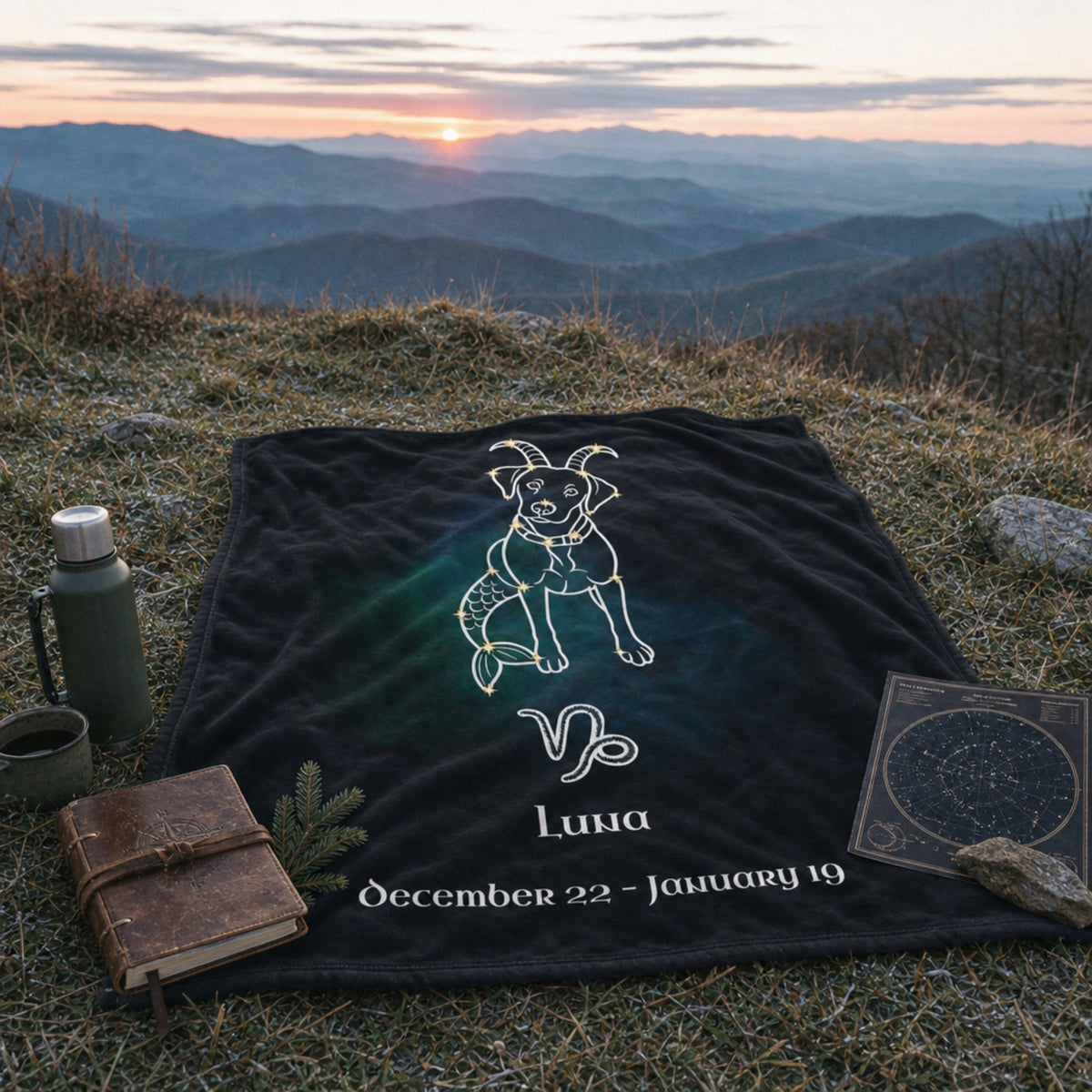 Personalized Capricorn Dog Velveteen Blanket | Modern Sketch Photo Upload_Doggo Mojo_Velveteen Blankets_3