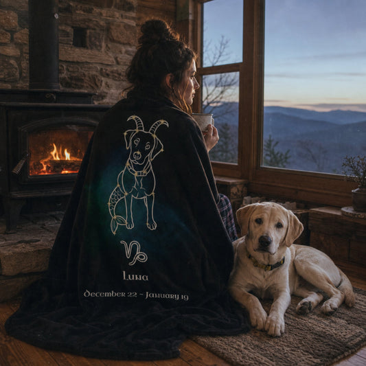 Personalized Capricorn Dog Velveteen Blanket | Modern Sketch Photo Upload_Doggo Mojo_Velveteen Blankets_2
