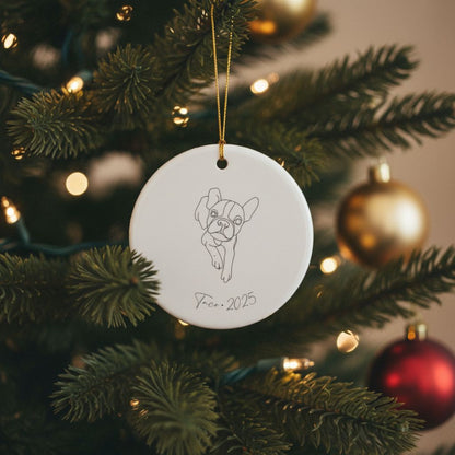Personalized Ceramic Ornament | Minimal Line Art Dog Portrait | White, Red, or Green_Doggo Mojo_Holiday Ornaments_1