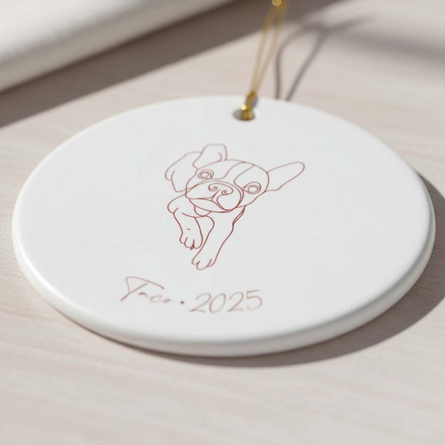 Personalized Ceramic Ornament | Minimal Line Art Dog Portrait | White, Red, or Green_Doggo Mojo_Holiday Ornaments_5