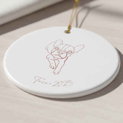 Personalized Ceramic Ornament | Minimal Line Art Dog Portrait | White, Red, or Green_Doggo Mojo_Holiday Ornaments_5
