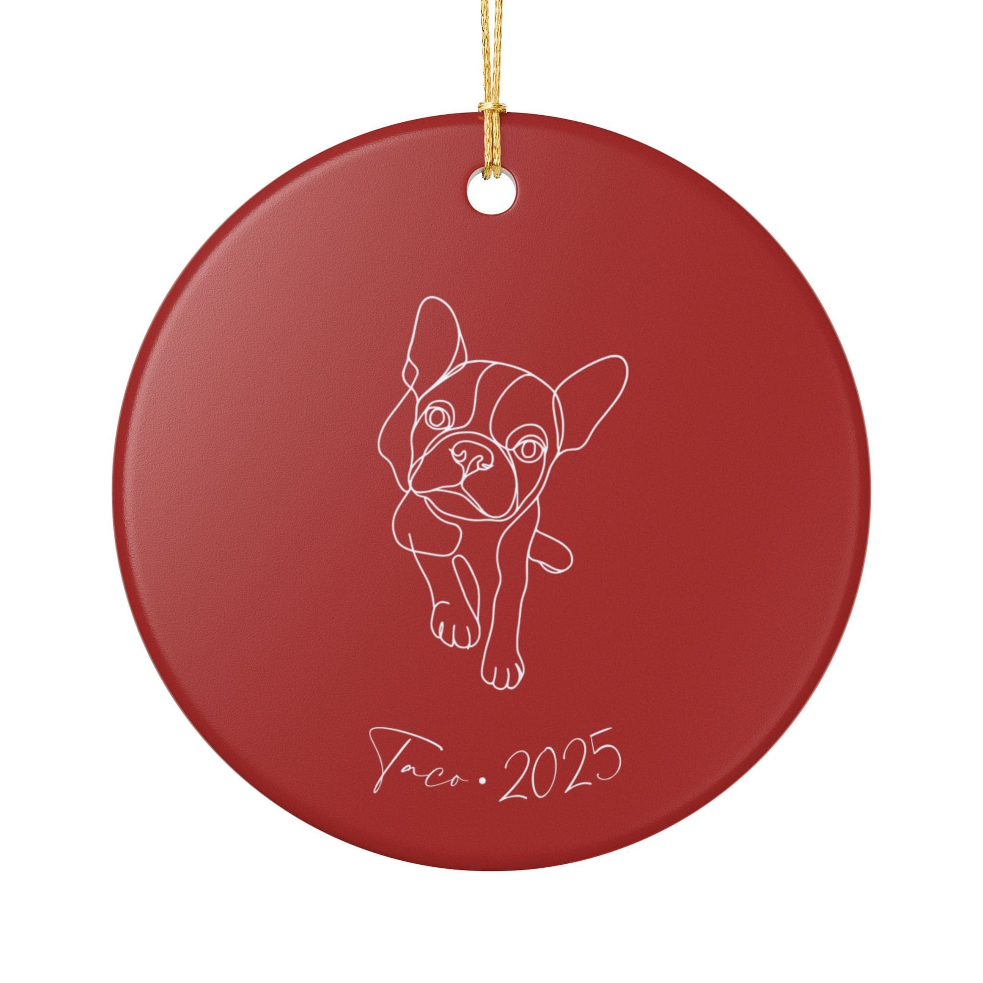 Personalized Ceramic Ornament | Minimal Line Art Dog Portrait | White, Red, or Green_Doggo Mojo_Holiday Ornaments_10