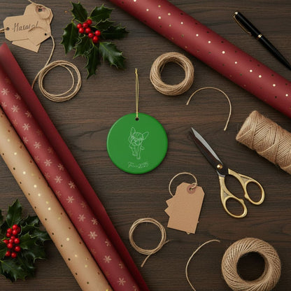 Personalized Ceramic Ornament | Minimal Line Art Dog Portrait | White, Red, or Green_Doggo Mojo_Holiday Ornaments_3