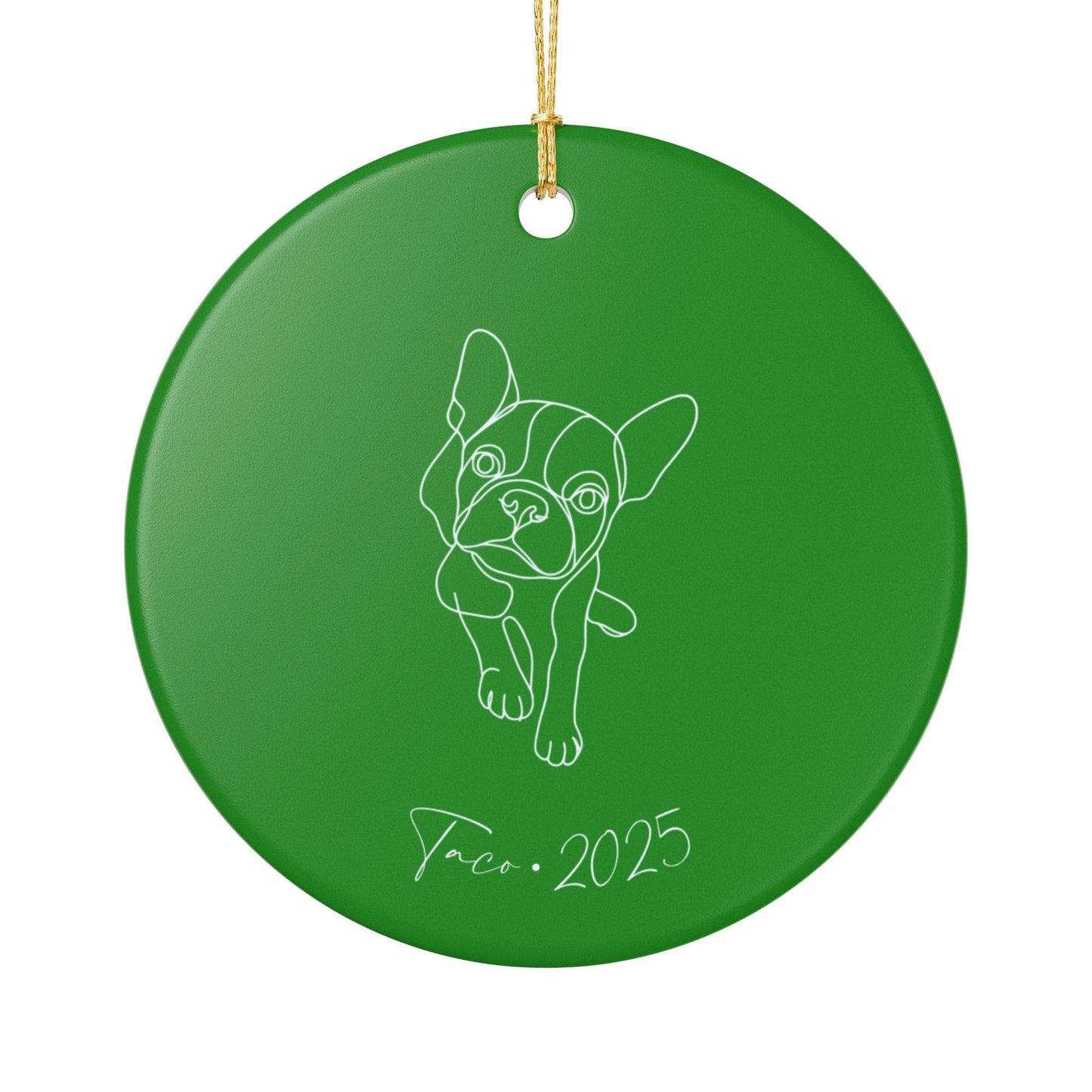 Personalized Ceramic Ornament | Minimal Line Art Dog Portrait | White, Red, or Green_Doggo Mojo_Holiday Ornaments_11