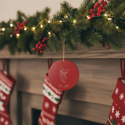 Personalized Ceramic Ornament | Minimal Line Art Dog Portrait | White, Red, or Green_Doggo Mojo_Holiday Ornaments_2