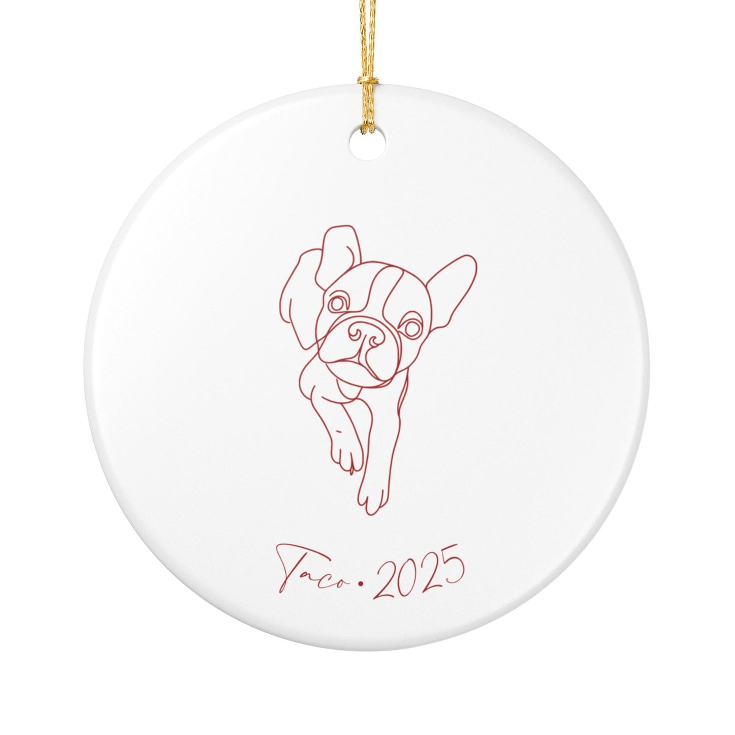 Personalized Ceramic Ornament | Minimal Line Art Dog Portrait | White, Red, or Green_Doggo Mojo_Holiday Ornaments_8