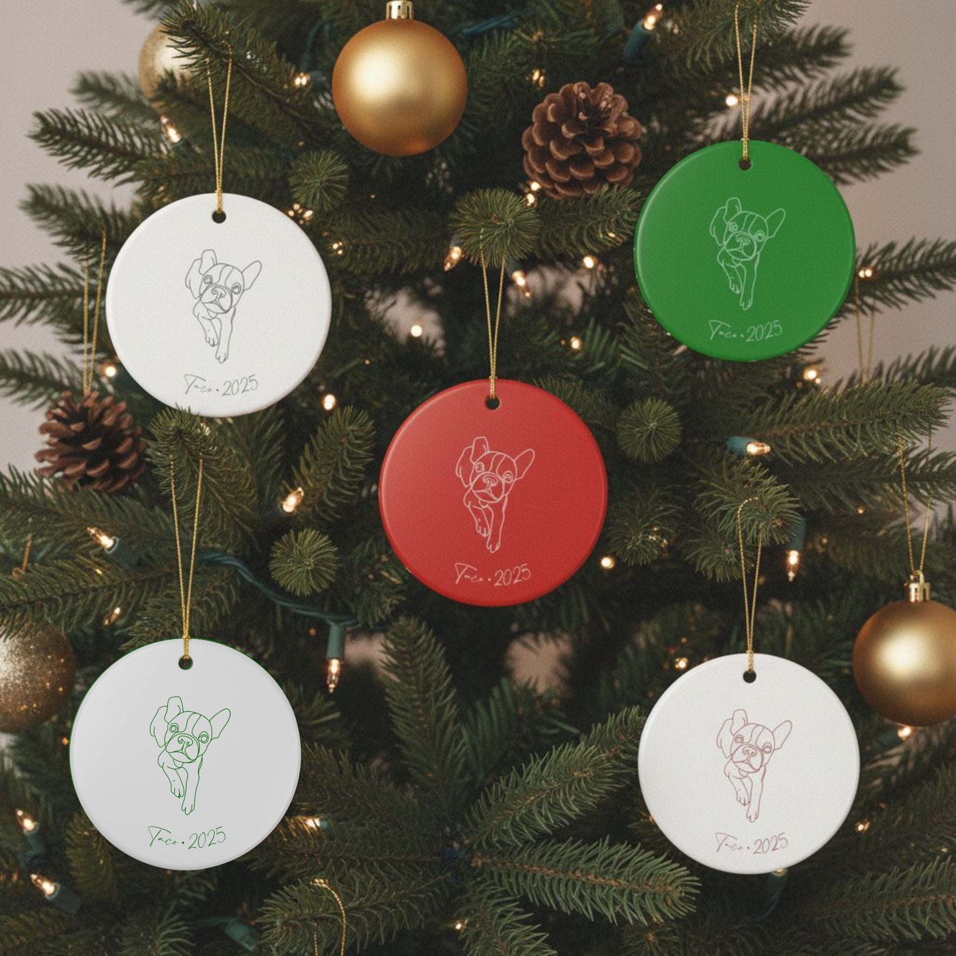 Personalized Ceramic Ornament | Minimal Line Art Dog Portrait | White, Red, or Green_Doggo Mojo_Holiday Ornaments_4