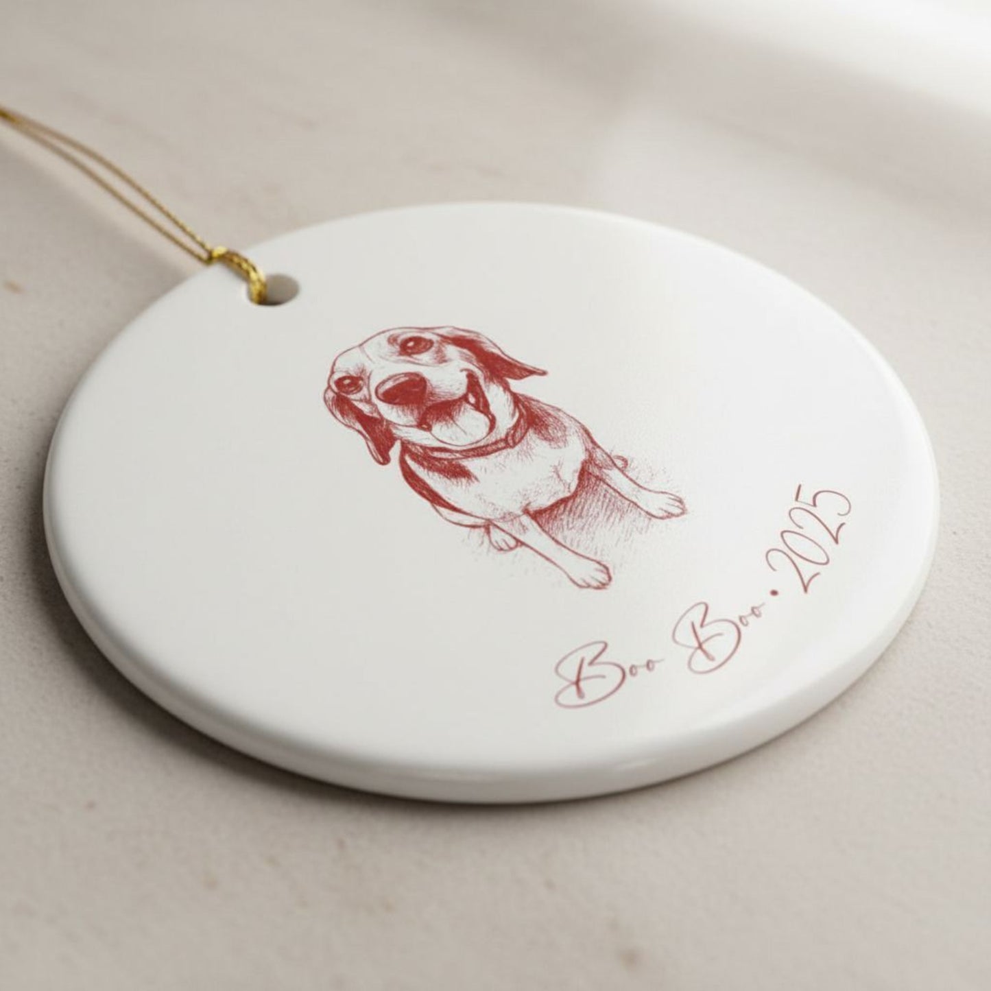 Personalized Ceramic Ornament | Modern Sketch Dog Portrait | White, Red, or Green_Doggo Mojo_Holiday Ornaments_5