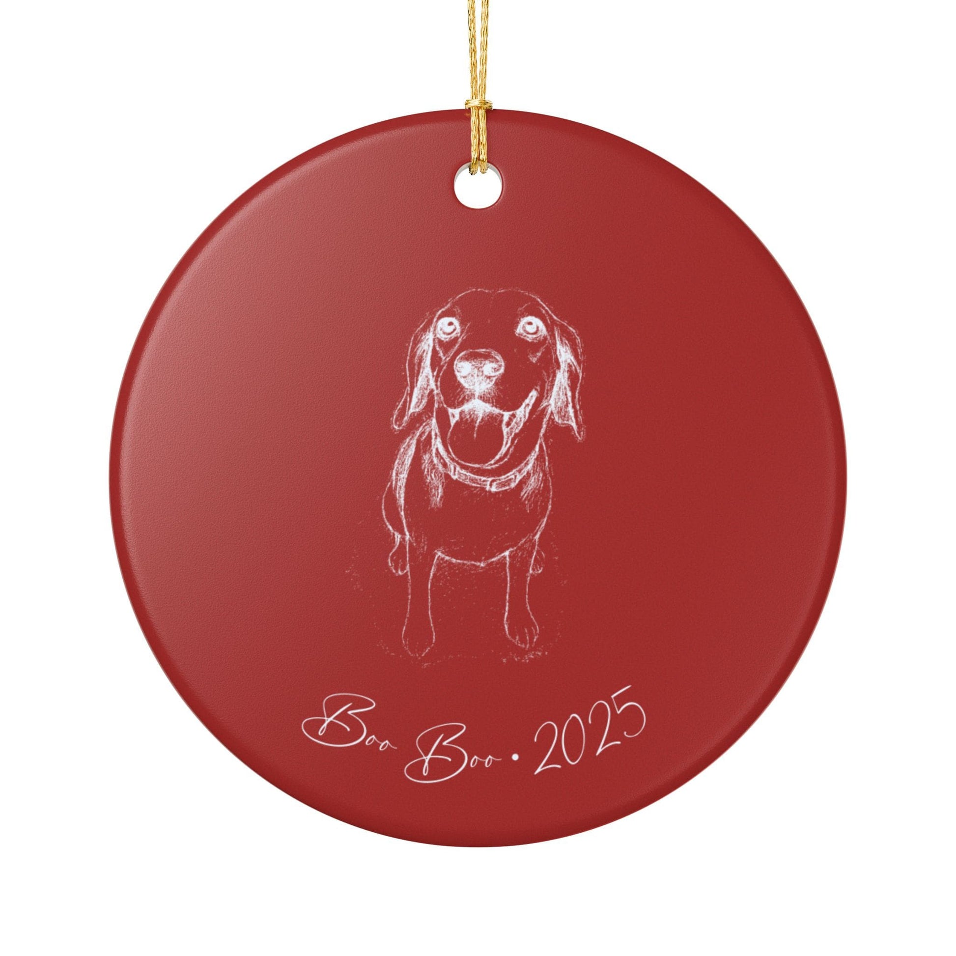 Personalized Ceramic Ornament | Modern Sketch Dog Portrait | White, Red, or Green_Doggo Mojo_Holiday Ornaments_10