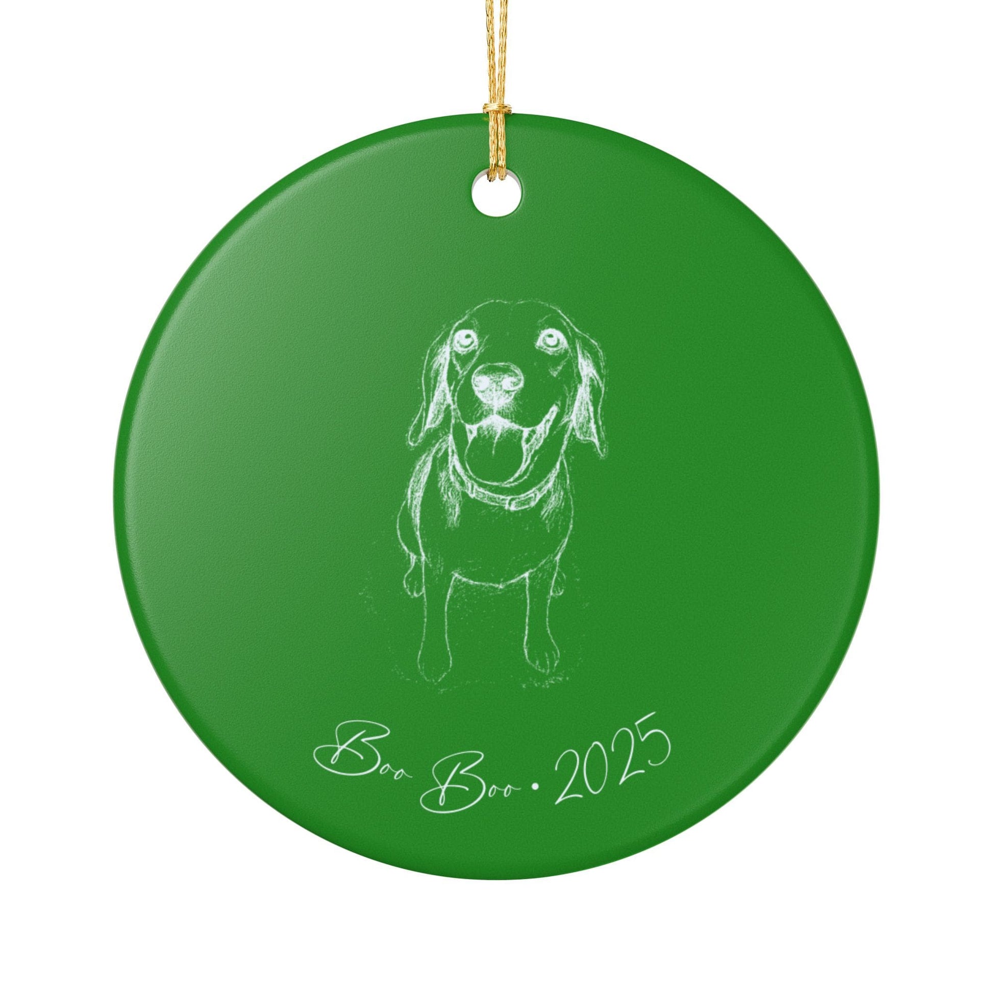 Personalized Ceramic Ornament | Modern Sketch Dog Portrait | White, Red, or Green_Doggo Mojo_Holiday Ornaments_11