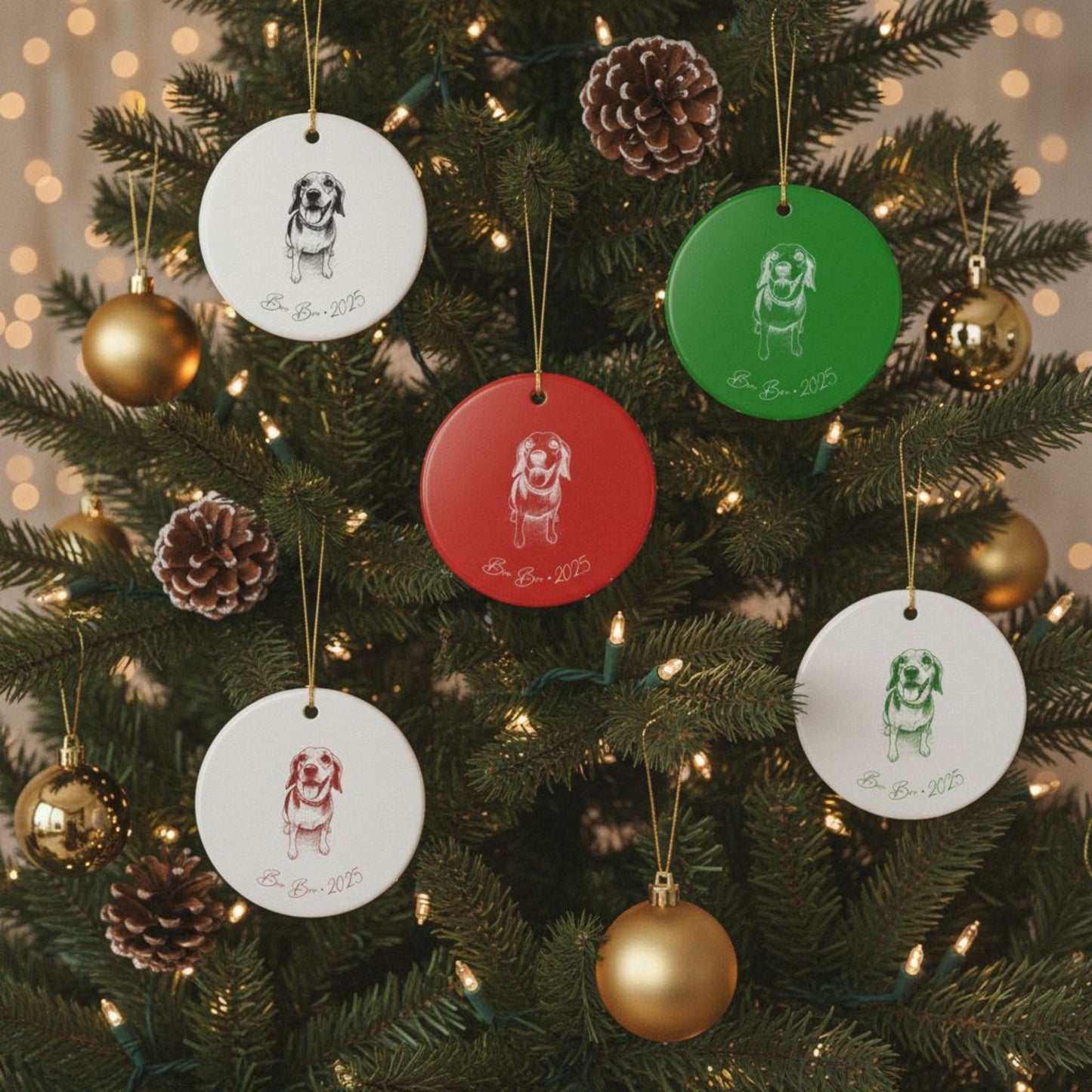 Personalized Ceramic Ornament | Modern Sketch Dog Portrait | White, Red, or Green_Doggo Mojo_Holiday Ornaments_4