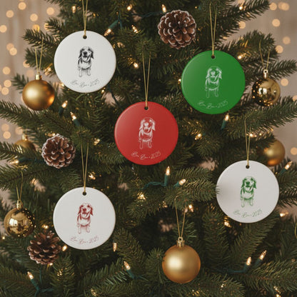 Personalized Ceramic Ornament | Modern Sketch Dog Portrait | White, Red, or Green_Doggo Mojo_Holiday Ornaments_4