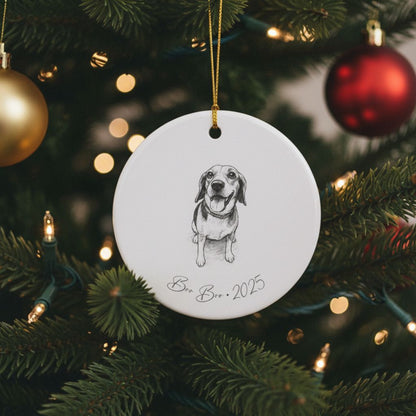 Personalized Ceramic Ornament | Modern Sketch Dog Portrait | White, Red, or Green_Doggo Mojo_Holiday Ornaments_1