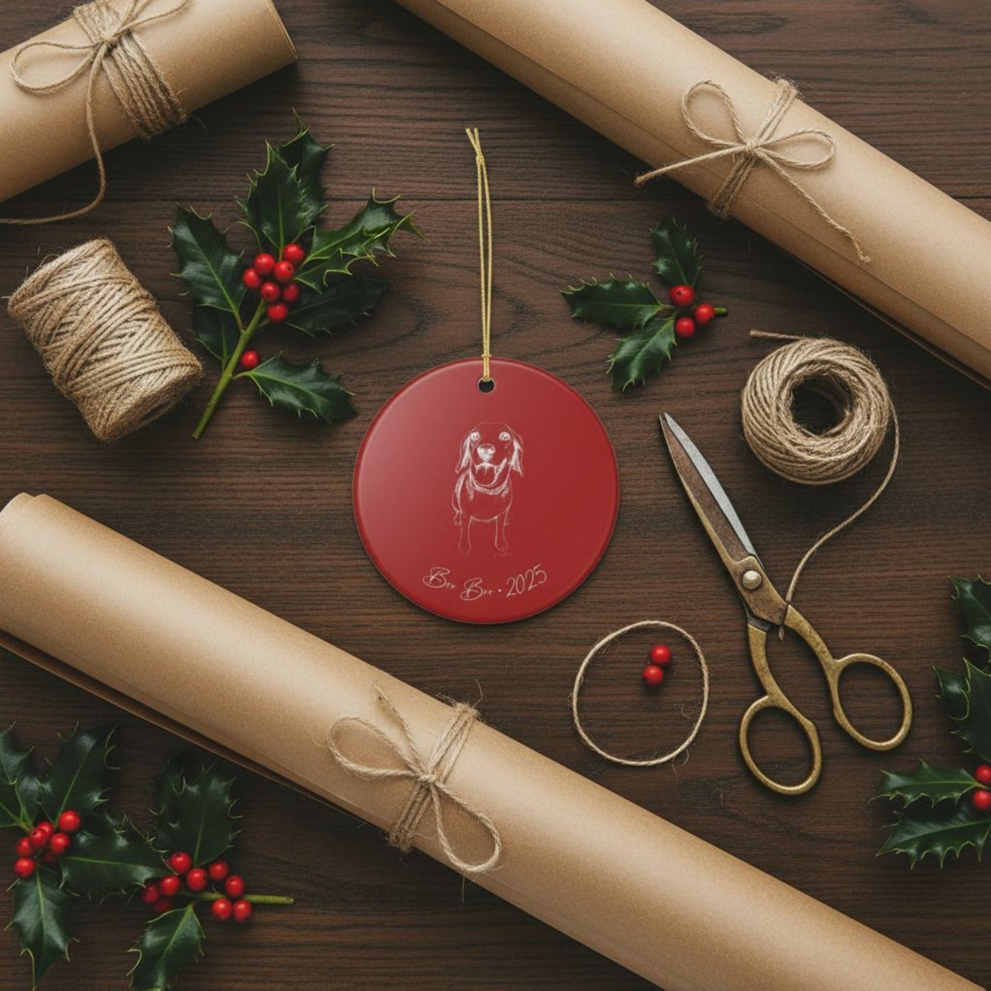 Personalized Ceramic Ornament | Modern Sketch Dog Portrait | White, Red, or Green_Doggo Mojo_Holiday Ornaments_2