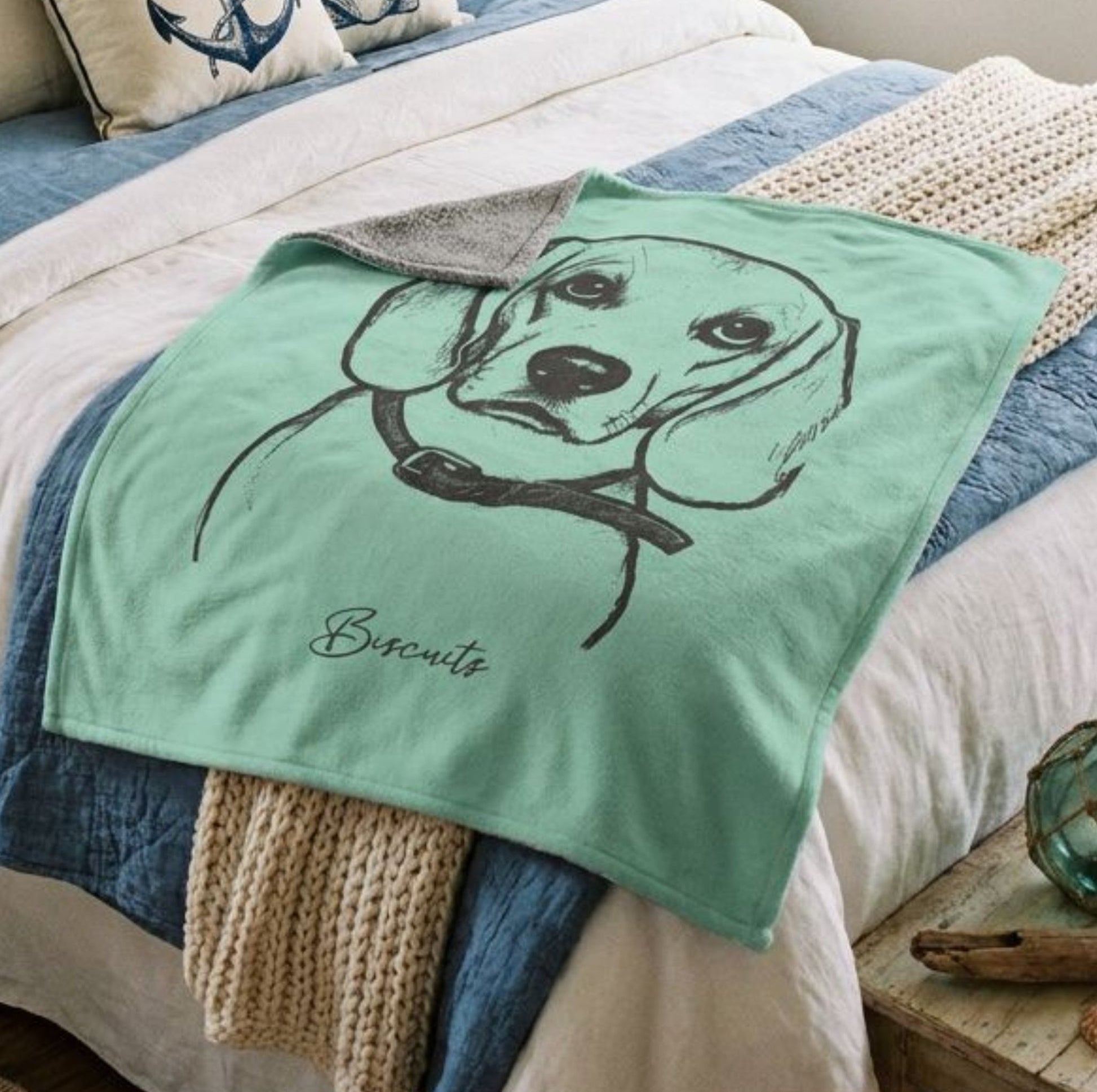Personalized Coastal Dog Sherpa Blanket | Modern Sketch Photo Upload_Doggo Mojo_Blankets_3