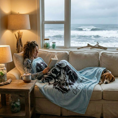 Personalized Coastal Dog Sherpa Blanket | Modern Sketch Photo Upload_Doggo Mojo_Blankets_4