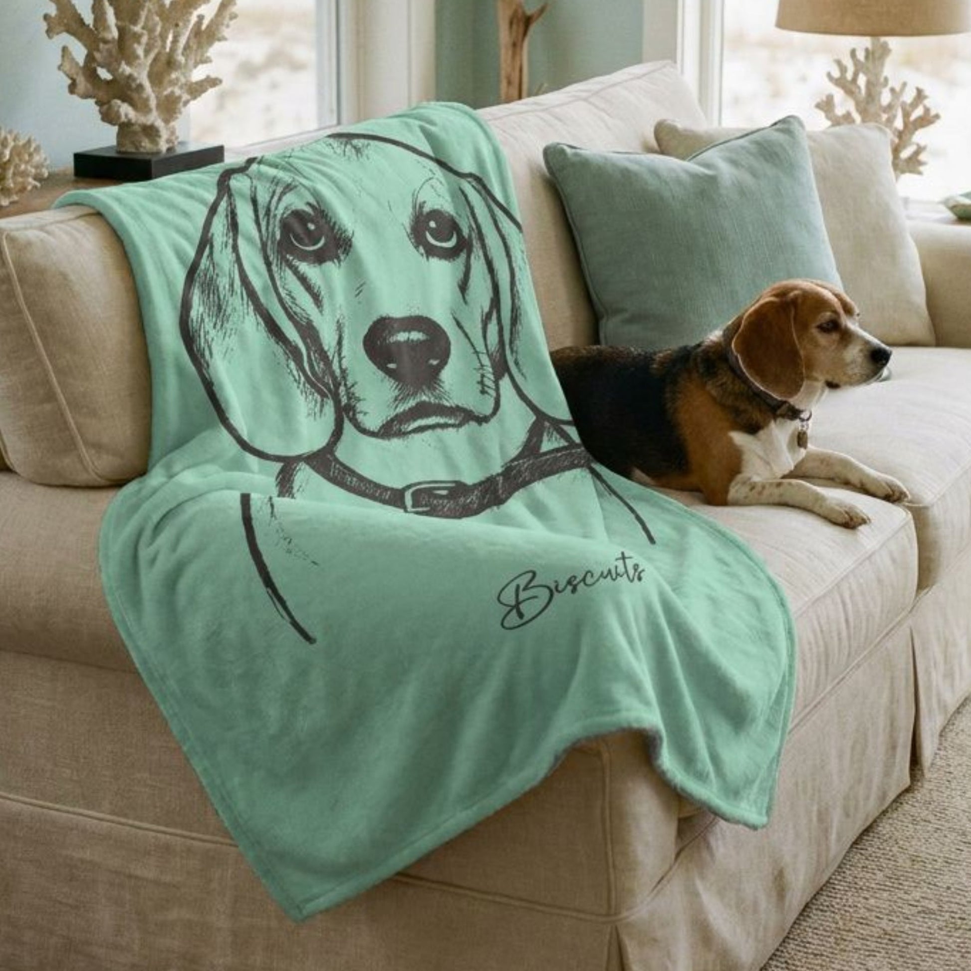 Personalized Coastal Dog Sherpa Blanket | Modern Sketch Photo Upload_Doggo Mojo_Blankets_1