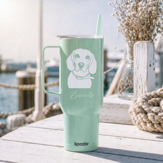 Personalized Coastal Dog Sketch 40oz Recycled Travel Tumbler - Mint Frost_Doggo Mojo_Travel Tumbler_2