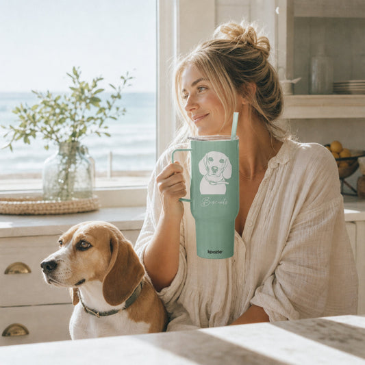 Personalized Coastal Dog Sketch 40oz Recycled Travel Tumbler - Mint Frost_Doggo Mojo_Travel Tumbler_1